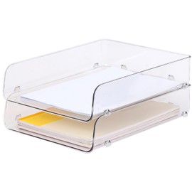 Gagee 2 Pack Paper Organizer for Desk,Clear Stackable Paper Sray, Office Desk Organizer for Notes, Pens, File, Document, Paper Holder ﻿