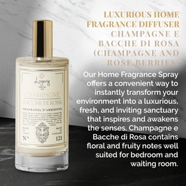 Logevy Firenze 1965 Champagne e Bacche di Rosa – Champagne and Rose Berries Luxury Home Fragrance Spray from Master Perfumer with Floral & Fruity to Captivate The Senses & Enliven Any Room – 100ml