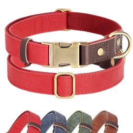 Didog Soft Padded Leather Dog Collars for Small Dogs, Classic Heavy Duty Dog Collar with Quick Release Metal Buckle, Adjustable Small Dog Collar Leather,Red,S