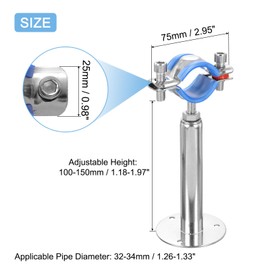 uxcell 4Pcs Pipe Support, Stainless Steel Wall Mount Ceiling Mount Pipe Support Bracket, Adjustable Height 100-150mm for OD Pipe 32-34mm