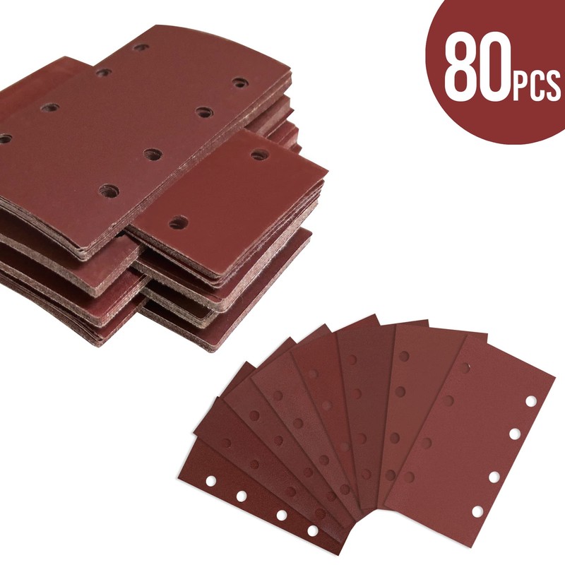 WeeGoo 80 Pieces Rectangular Sanding Sheets 1/3 Sheet Sandpaper for