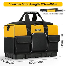 WINHUNT Tool Bag, 20-inch Tool Organisers, 600 Denier Large Tool Bag for Home DIY & Equipment Storage, Yellow and Black (50cm/20inch)