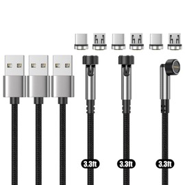 N. NETDOT Gen12 Micro USB and USB-C Magnetic Charging Cable [3.3ft,3 Pack Black], Fast Charging Data Transfer Cable Compatible with Smartphones,Headphones,Kindle and More