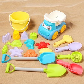 Lotvic Beach Toy Set, 19 Pcs Sand Toys, Bucket and Spade Beach Set for Kids, Fun Sand Pit Toys, Summer Outdoor Beach Games, Beach Toys for Toddlers Age 1-5 Kids 6-10