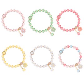 Ptenzor 6 Pcs Daisy Flower Bracelets for Women & Girls – Cute Beaded Stretch Bracelets, Crystal Charm Jewelry, Aesthetic Gifts for Teens, Sisters, Daughters & Flower Girls