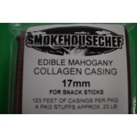 FOUR PACKS of 17 mm casings for 90 lbs of Snack Sticks, Slim Jims, Pepperoni. EDIBLE. Easy to use. Use for fresh homemade Buck Sticks, Slim Jims and Snack sticks. REQUIRES THE #3/8" TUBE
