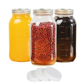 Yodecy 3 Pack 64 oz Clear Wide Mouth Mason Jars with Airtight Lids and White Plastic Mason Jar Lids, Canning Jars with Lids