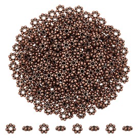 PH PandaHall - 300 abalorio espaciadoras de flores, abalorio sueltas florales, abalorio de aleación de estilo tibetano, abalorio de metal de 6 mm, abalorio de cobre rojo para aretes, pulseras,