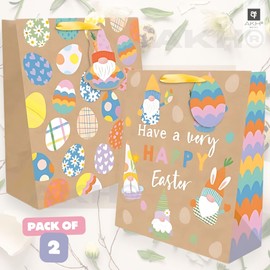 AKH® Easter Gift Bag | 23CM x 18CM x 10CM | Pack of 2 | Medium Easter Bunny Themed Gift Bag with Handles | Perfect for Treats, Egg Hunts & Party Favors | Craft