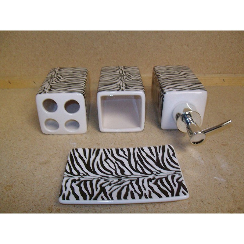 Zebra Stripe Print Bathroom Accessories Set, Lotion Dispenser, soap Dish,
