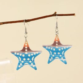 Turtle Starfish Seahorse Earrings Lightweight Acrylic Summer Coastal Beach Earrings for Travel Sea-maid Boho Dangle Statement Earrings Jewelry for Women - Starfish