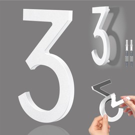 6 Inch Self-adhesive House Numbers, Modern Floating Address Numbers, Adhesive house numbers outside - Easy to Install, Weatherproof No Rust White Door Number for House Office Hotel Apartments (3)