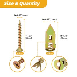 170Pcs Self Drilling Drywall Anchors with Screws Kit,85 Sheetrock Anchors (0.47x1.18 Inch) & 85 Zinc Expansion Screws(1.38 Inch),2025 Upgraded Zinc Plated Steel,Hold Easy Application,No Drill Needed