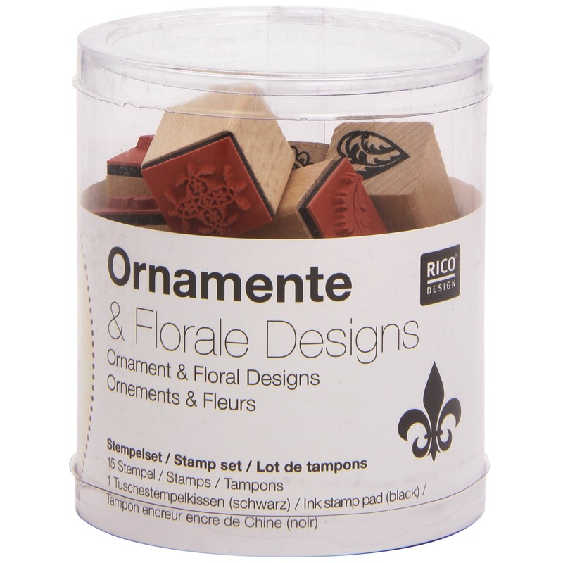 Rico Design Holzstempel-Set Ornamente & Blumen Natur