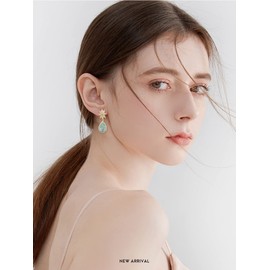 Cubic Zirconia Bridal Earrings - Elegant Sterling Silver Teal Blue Aquamarine CZ Wedding Party Prom Earrings for Bride Bridesmaids Crystal Rhinestone Floral Cluster Dangle Drop Earring for Women