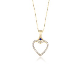 LYKIA Aphrodite's Heart 18K Gold Plated 925 Sterling Silver Necklace Evil Eye Open Heart Protection Zirconia Pendant Chain Jewelry Choker for Women Comes with Beautiful Gift Box (Open Heart Eye)