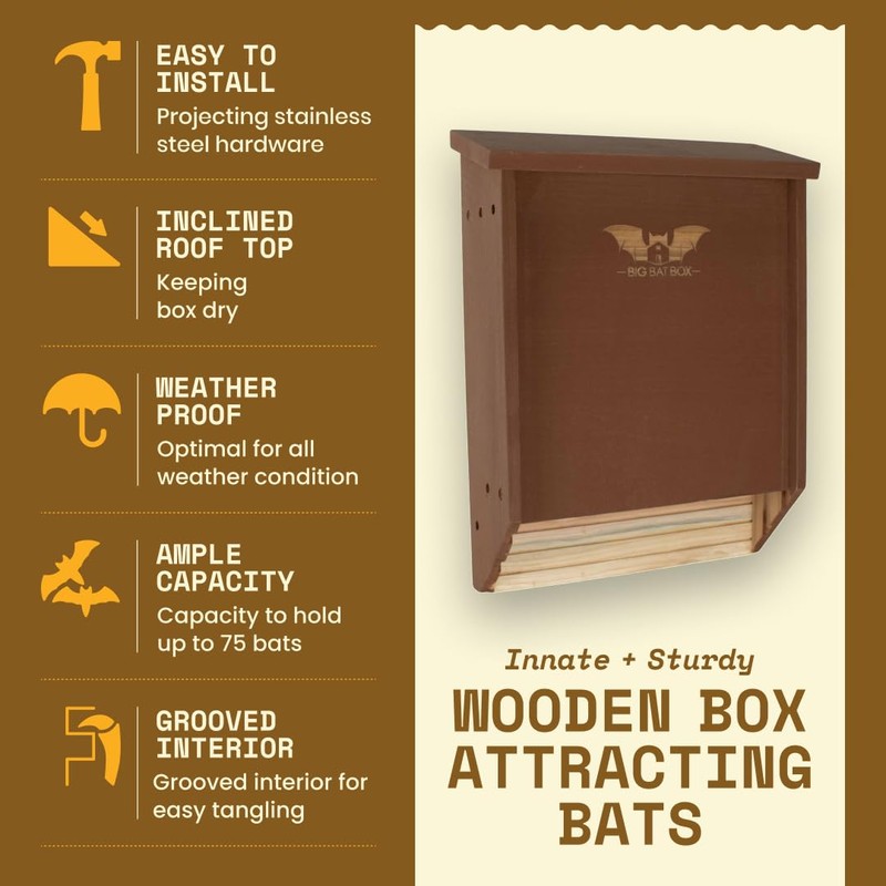 BIGBATBOX Wooden Large Bat House for Outdoors - 2 Chamber,