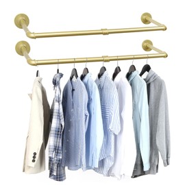 2 Packs Gold Industrial Pipe Clothes Rack,36 inch Pipe Garment Rack Hanging Rod Bar for Closet Storage,Laundry Room Up to Max Load 135lbs