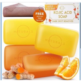 O Naturals Kojic Acid Soap, Turmeric & Orange + Exfoliating Net, 100% Natural, 4 Pack