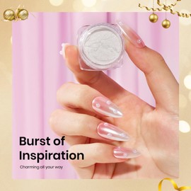 Beetles White Chrome Nail Powder for Gel Nails Pearl Cromer Nail Powder Mirror Effect Nails Gel Polish Glitter Manicure Holographic Pigment Nails Art Design Gifts for Women