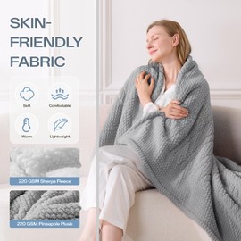 Fuzzy Fleece Heated Blanket Electric Throw, 50x60 Inches Soft Fluffy 3D Pineapple Jacquard Fast Heating Blanket 8 Heating Levels & 8 Hours Auto Off with ETL & FCC Certification, Grey