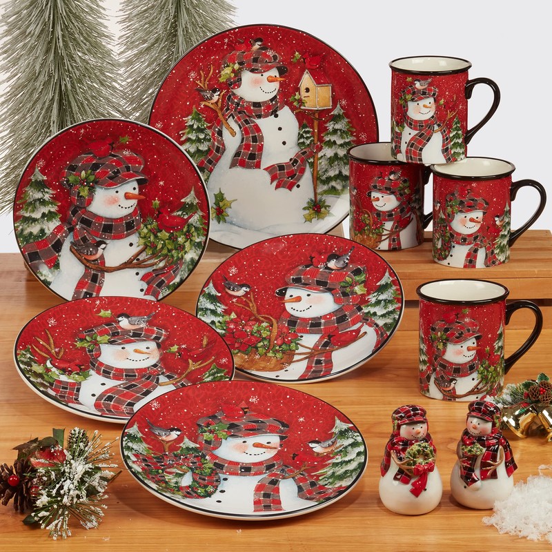 Certified International Christmas Lodge Snowman 11" Dinner Plates, Large, Multicolor,