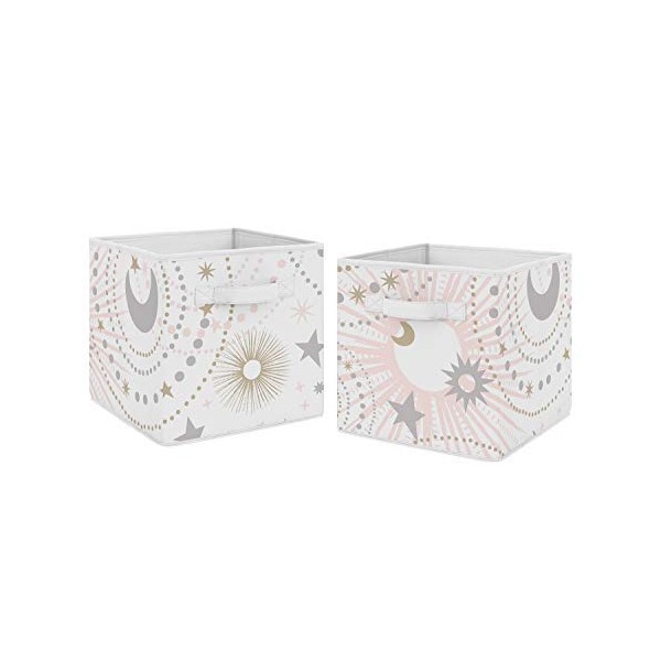 Sweet Jojo Designs Blush Pink, Gold and Grey Star and Moon Organizer Storage Bins for Celestial Collection - Set of 2