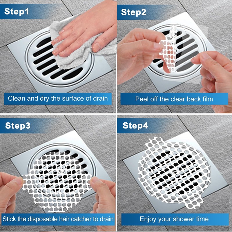 INVIHUG, 50 Pack, Disposable Shower Drain Hair Catcher Mesh Stickers,