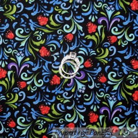 Quilting Treasures BonEful Fabric FQ Cotton Quilt Black Blue Red Green Leaf Flower Garden Holiday S