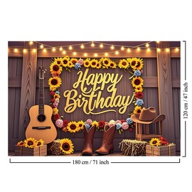 YooQoo 71x47 inch Rustic Country Wooden Happy Birthday Party Backdrops Banners Western Cowgirl Cowboy Photo Backdrops Backgrounds Retro Happy Birthday Sign Decorations Supplies (Wood)
