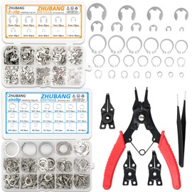 ZHUBANG 800Pcs C-clip External Retaining Rings Snap Rings Assortment Kit Circlip 304 Stainless Steel(M4-M28) + E-clip Retaining Rings Assortment Set(1.5mm-10mm) + 5Pcs Snap Ring Plier + Tweezer