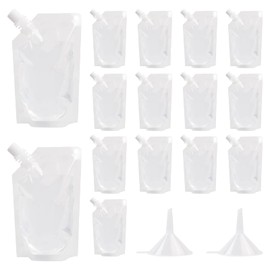 Drinks Bags, Pack of 15 Clear Drinks Bags, 200 ml Foldable Drinking Bag with 2 Funnels, Festival Drinking Bag for Juice, Coffee, Milk