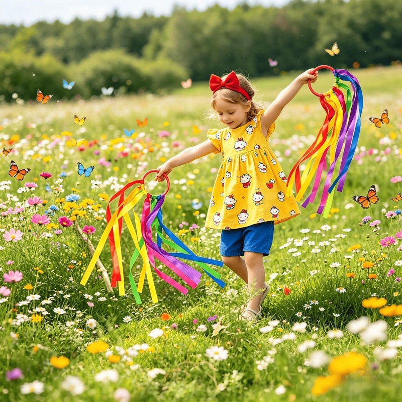 Funver Rainbow Dance Ribbons, 45cm Colorful Gymnastics Rhythm Ribbons with