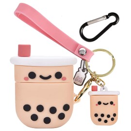 AirPods Case Cover,Boba Milk Tea Cup Design,Cute 3D Funny Soft Silicone Pink Cover Case with Cute Keychain Shockproof Protective AirPods 1&2 Charging Case for Girls Women