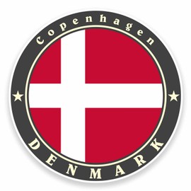 2 x 10cm Copenhagen Denmark Flag Vinyl Sticker Laptop Car Luggage Travel #9496 (10cm Wide x 10cm High)