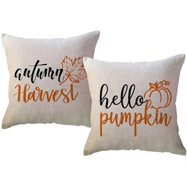ULOVE LOVE YOURSELF Autumn Fall Throw Pillow Covers Pumpkin/Maple Leaves Farmhouse Decorative Cushion Cover 18x18 Set of 2 for Sofa/Couch/Porch
