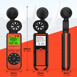 Heat Stress Meter Anemometer, Wet Bulb Globe Heat Stress Meter LCD Display WBGT Alarms Monitoring for Indoor & Outdoor Use-Temperature Humidity Meter Orange