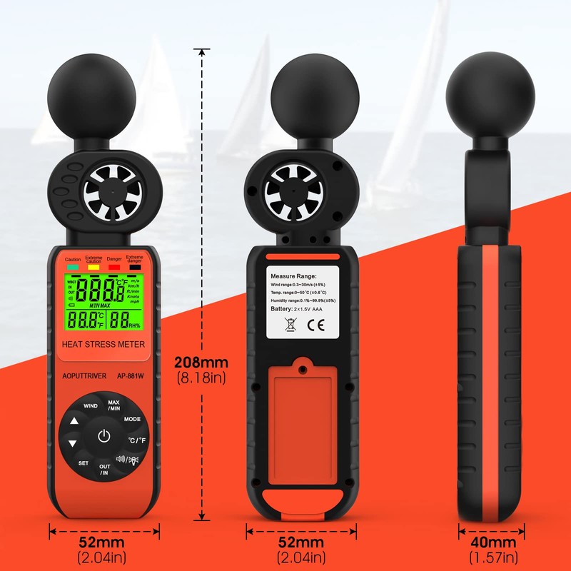 Heat Stress Meter Anemometer, Wet Bulb Globe Heat Stress Meter