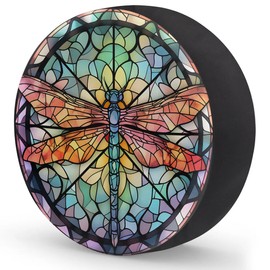 Spare Tire Cover for RV Trailer, Glass Dragonfly Pattern Tire Covers Universal Fit for Travel Trailer Camper Jeep RV SUV Truck Waterproof Wheel Cover (15 inch for Diameter 27” - 29”),A-789