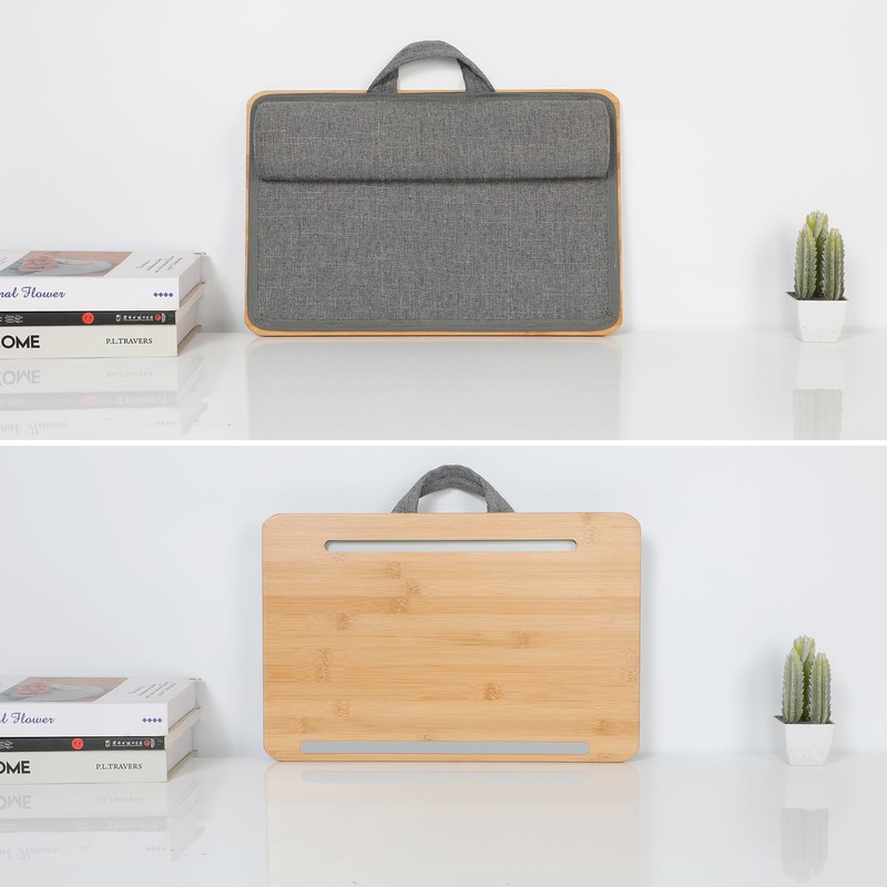 SUMISKY Portable Laptop Desk with Cushion and Phone Holder Bamboo