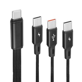 GELRHONR USB C Splitter Cable,USB C Male to 3 Type-C Male Charge Cable,3 in 1 Nylon Braided Charging Cord with 3x0.2m Cable, 5A Fast Charge,Compatible with Mobile/Android and More （0.65 FT-0.2M）