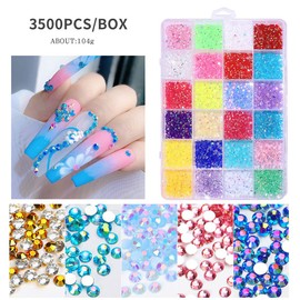 MIXCUT Kit de diamantes de imitación para arte de uñas, 24 colores, piedras de uñas con parte trasera plana, suministros de arte de uñas de cristal 3D, diamantes de imitación de resina, diamantes de imitación AB perla para decoración de uñas, dijes de pu