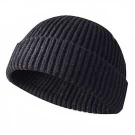 JFAN Unisex Retro Trawler Winter Beanie Hat Baseball Cap Street Style Trawler Beanie Watch Hat Rollup Edge Skull Blanket, black