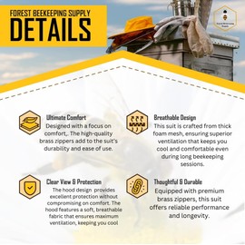 Forest Beekeeping Suit – Pro-Max 3 Layer Ventilated Bee Suit with Reinforced Veil Hood. Beekeeper Suits for Men & Women. Protective Gear and Bee keeper outfit for adults (Small)