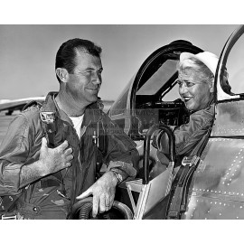CHUCK YEAGER AND JACQUELINE COCHRAN AVIATION PIONEERS F-86 JET 8X10 FRAMED PHOTO