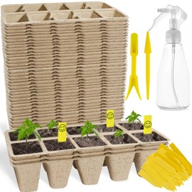 400Cells Seedling Start Trays with Drain Holes,40pcs Peat Pots Seedling Pots Biodegradable,Seedling Starter Kit,Organic Germination Plant Starter Trays(400xLabels,2xTransplant Tools,1xSpray Bottle)