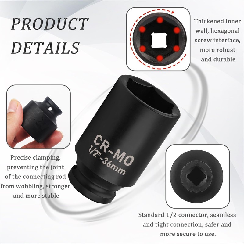 36MM Socket Socket 1/2 Inch Drive 6 Point Extra Deep