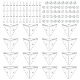 Pack of 16 Acrylic Clear Corner Brackets, Transparent Right Angle 3 Hole Connection Clips with Mounting Screws, for Connecting and Reinforcement Showcase, Display Case (Transparent)