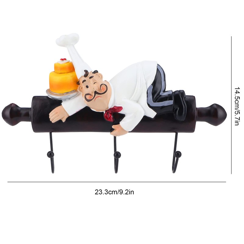 Jwthee Cute Chef with Bread Figurine Wall Hooks, Fat Chef