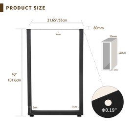 iWEDN Bar Height Table Legs 40 Inch, Counter Height Table Legs, Heavy Duty Metal Legs for Table, Home DIY Furniture Legs, Set of 2 (55cm Width, Rectangular)